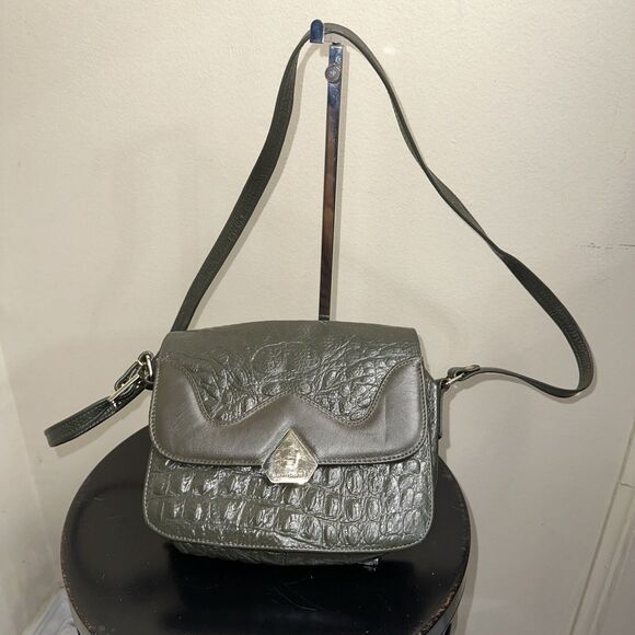 Zamponi DIAMONTE Italian Croc Embossed Premium Leather Bag Handcrafted Olive - Picture 1 of 8